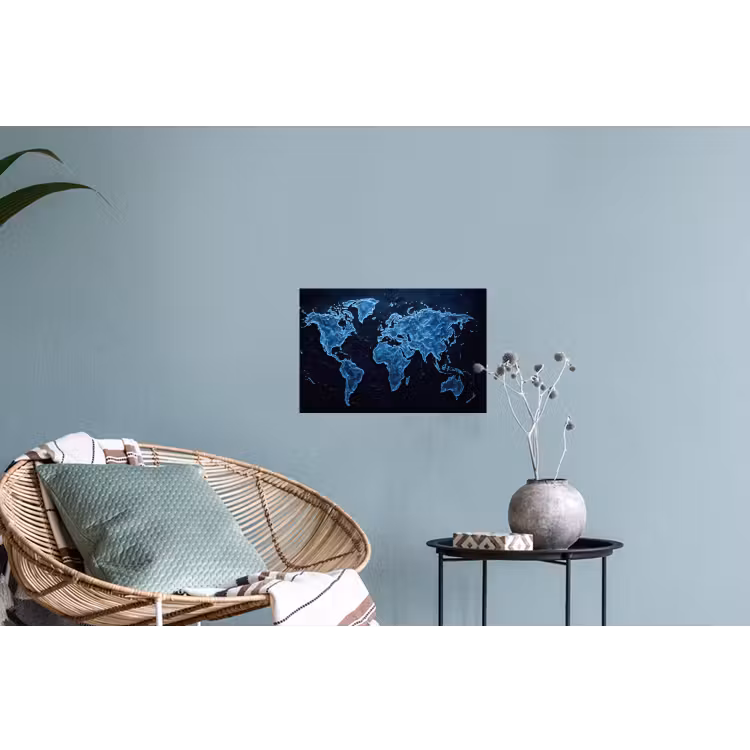 Wereldkaart - Waterstructuur - Blauw Muursticker klein -plant