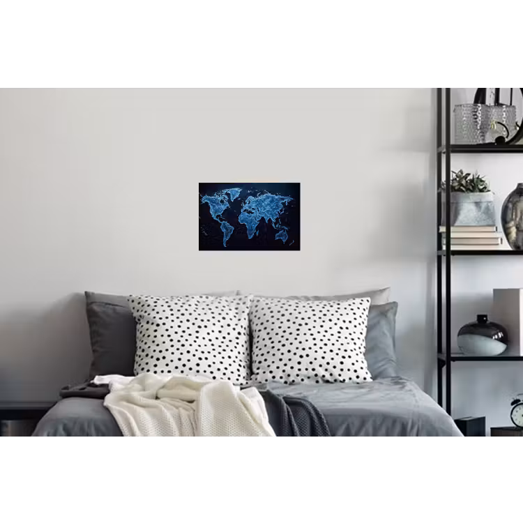 Wereldkaart - Waterstructuur - Blauw Muursticker klein -slaapkamer