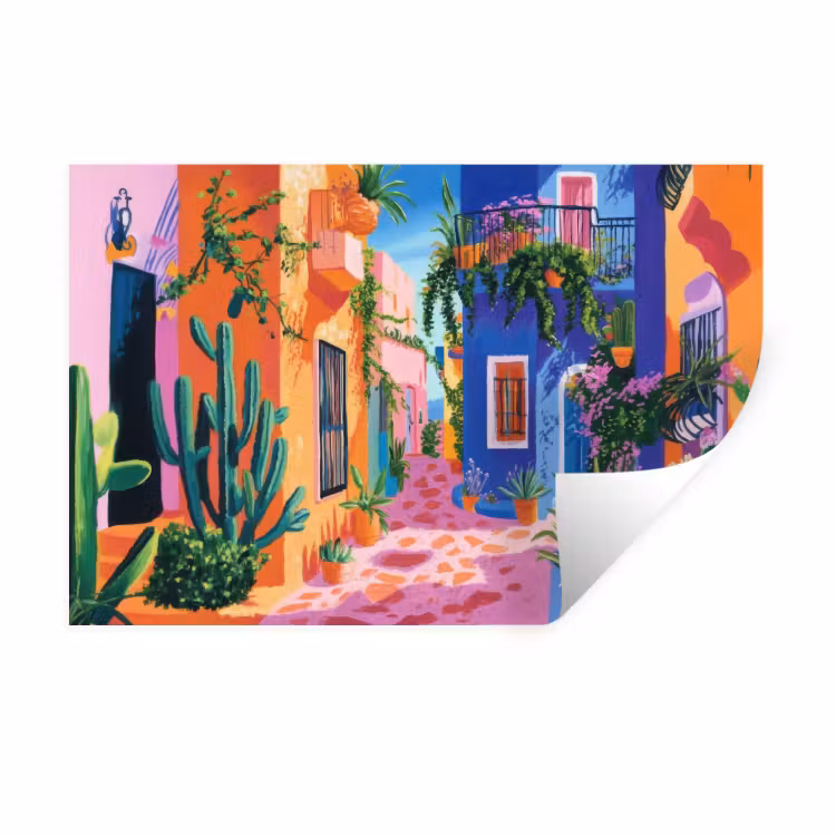Geel - Blauw - Oranje - Huis Muursticker klein -3d