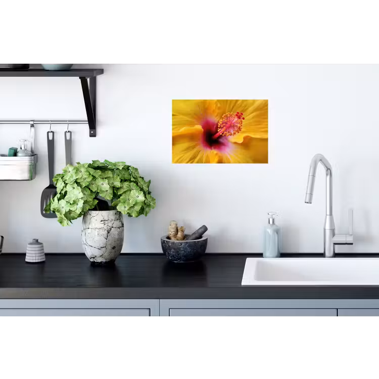 Geel - Hibiscus - Tropisch Muursticker klein -keuken