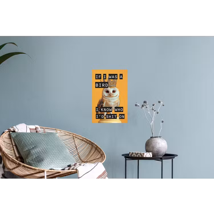 Geel - Uil - Vogel - Decoratie Muursticker klein -plant