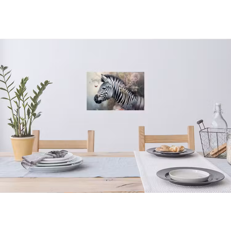 Zebra - Wilde dieren - Vlinder - Bloemen Muursticker klein -eettafel