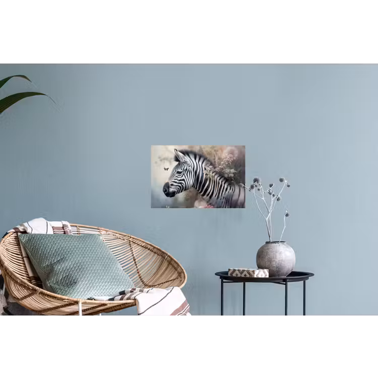 Zebra - Wilde dieren - Vlinder - Bloemen Muursticker klein -plant