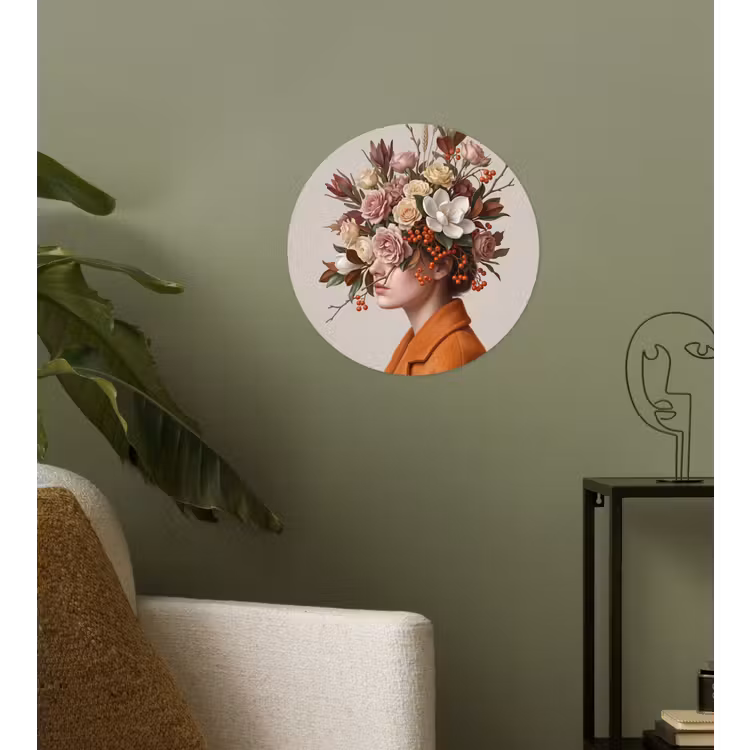 Gezicht - Boeket - Kleurrijk Wandcirkel behangsticker klein -sfeer2