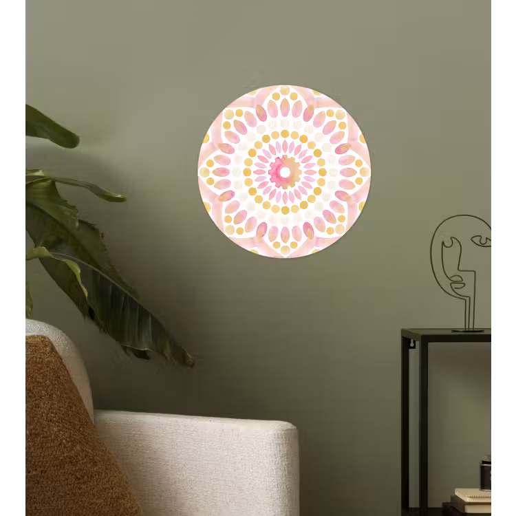 Abstract - Mandala - Kunst - Modern - Roze Wandcirkel behangsticker klein -sfeer2