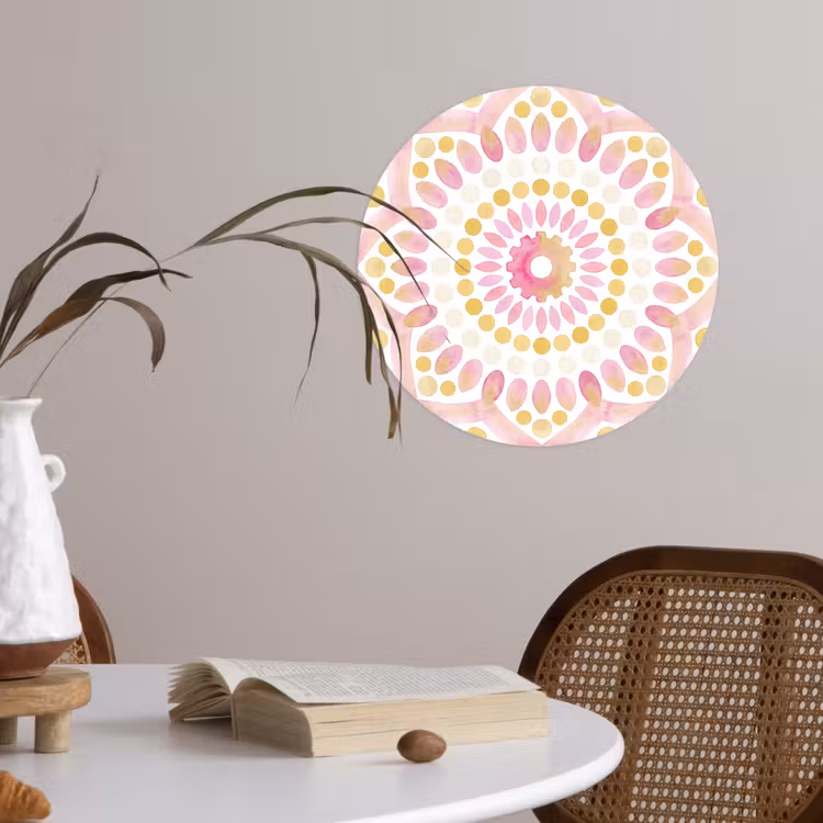 Abstract - Mandala - Kunst - Modern - Roze Wandcirkel behangsticker klein -sfeer3