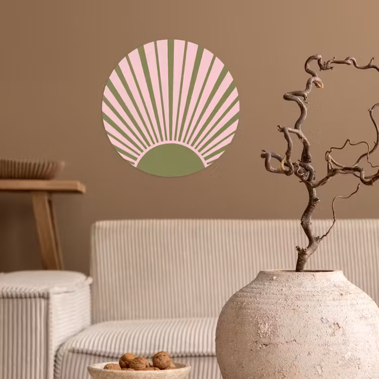 Abstract - Stralen - Grafisch - Roze - Groen Wandcirkel behangsticker klein -sfeer1