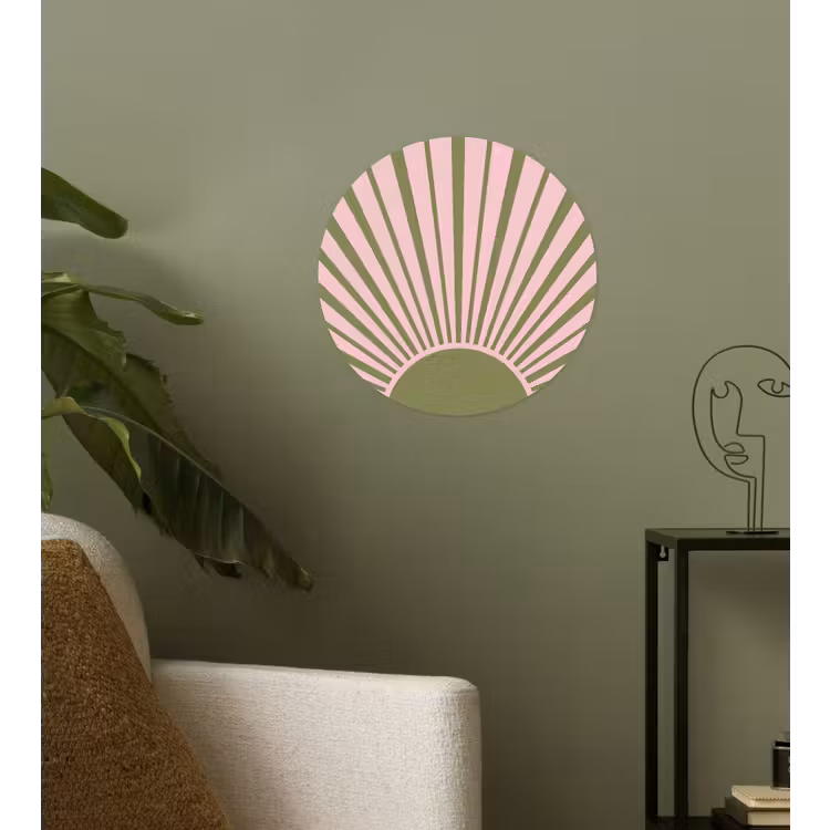 Abstract - Stralen - Grafisch - Roze - Groen Wandcirkel behangsticker klein -sfeer2