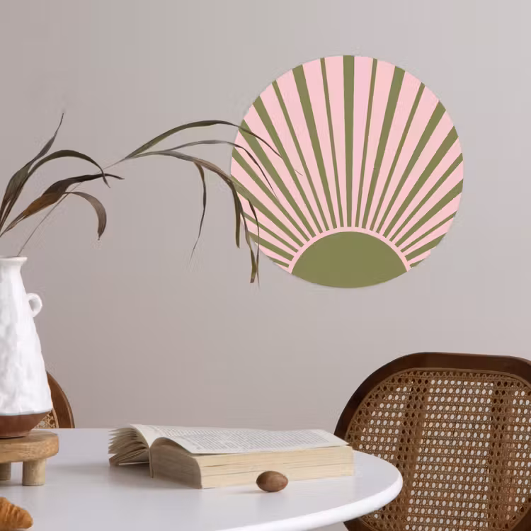 Abstract - Stralen - Grafisch - Roze - Groen Wandcirkel behangsticker klein -sfeer3