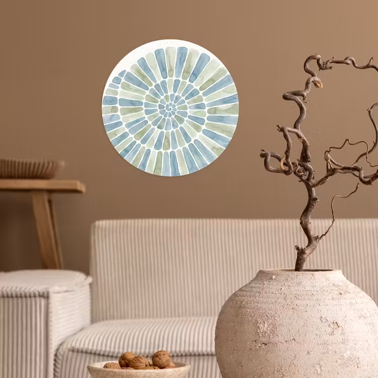Abstract - Spiraal - Patroon - Modern - Blauw-Groen Wandcirkel behangsticker klein -sfeer1