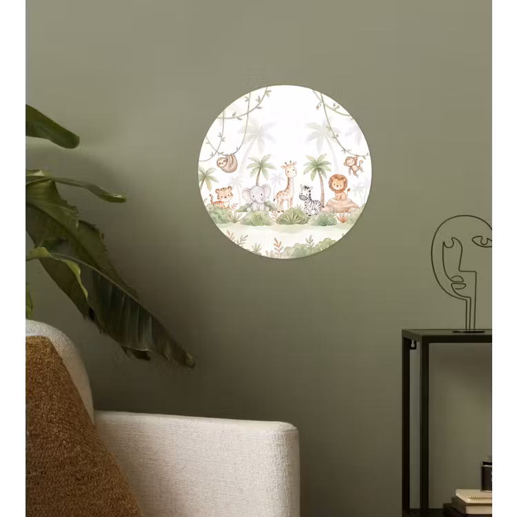 Dieren - Jungle - Pastel Wandcirkel behangsticker klein -sfeer2