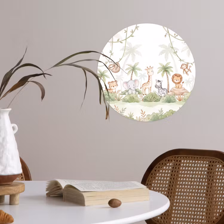 Dieren - Jungle - Pastel Wandcirkel behangsticker klein -sfeer3
