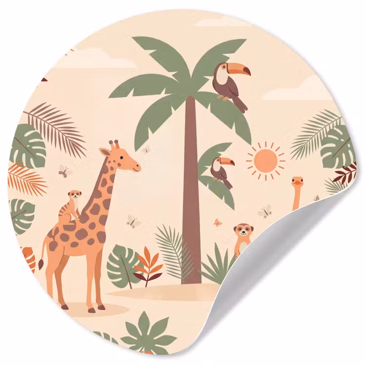 Dieren - Tropisch - Safari - Kleurrijk Wandcirkel behangsticker klein -3d