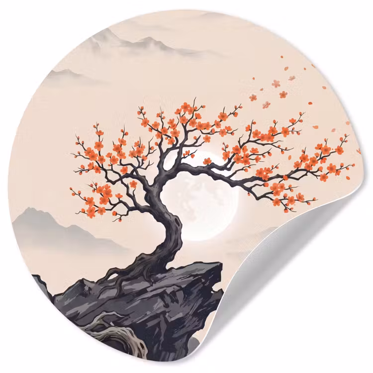 Aziatisch - Bloesem - Rood Wandcirkel behangsticker klein -3d