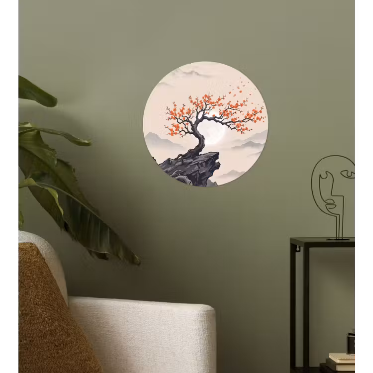 Aziatisch - Bloesem - Rood Wandcirkel behangsticker klein -sfeer2