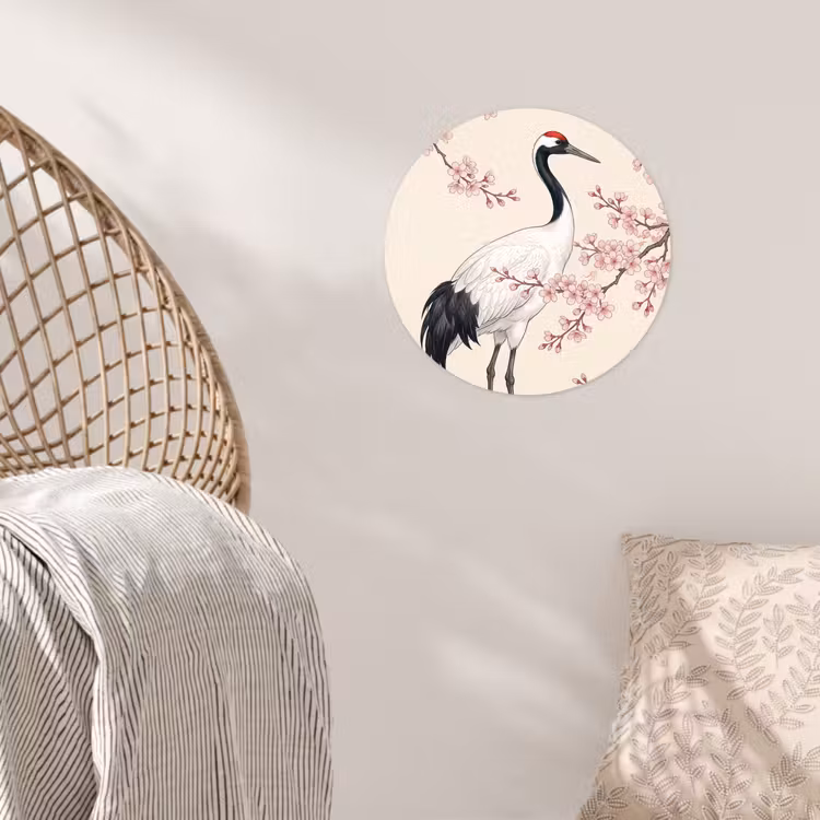 Aziatisch - Kraanvogel - Beige Wandcirkel behangsticker klein -sfeer4