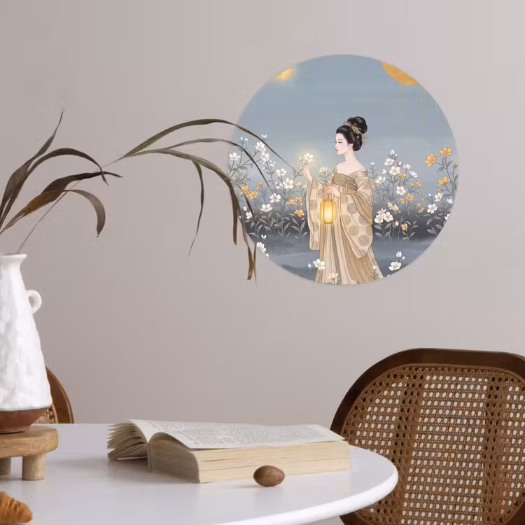 Aziatisch - Vrouw - Kimono Wandcirkel behangsticker klein -sfeer3