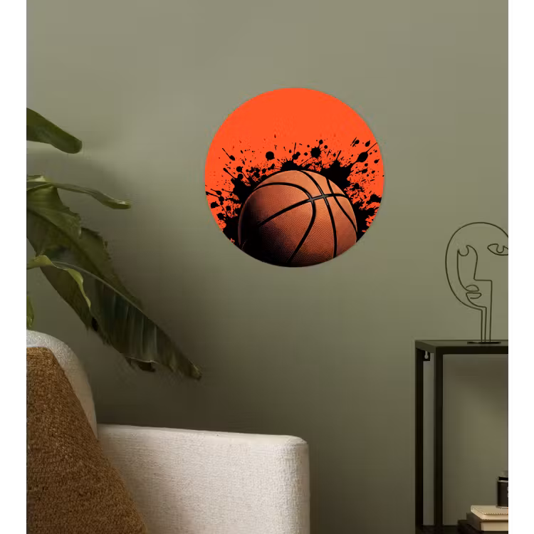 Basketbal - Verf - Sport - Oranje Wandcirkel behangsticker klein -sfeer2