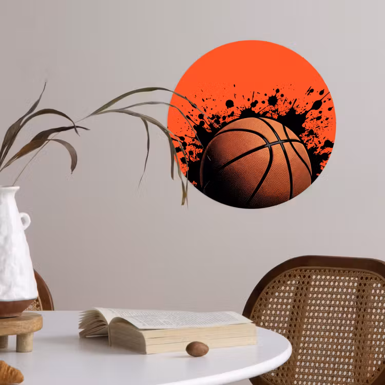 Basketbal - Verf - Sport - Oranje Wandcirkel behangsticker klein -sfeer3