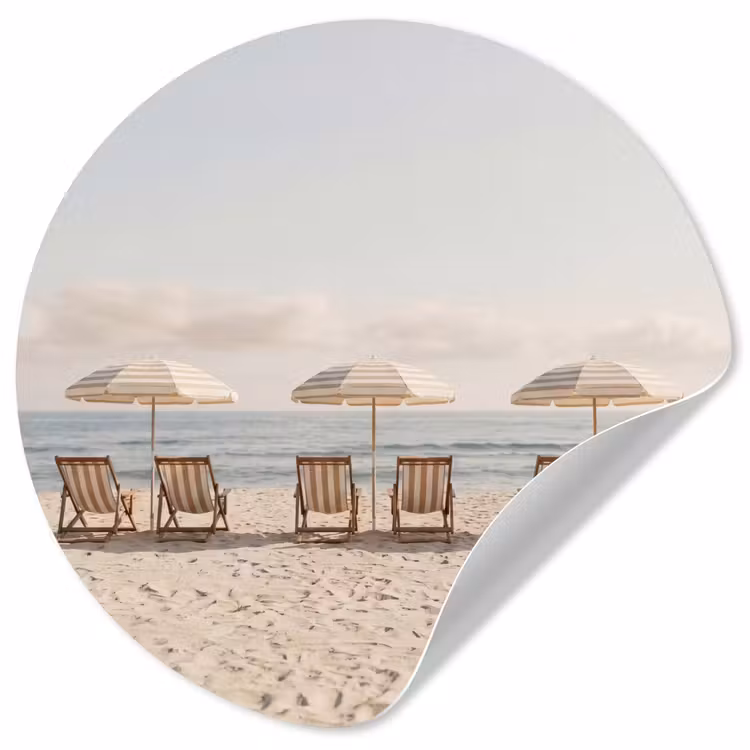 Strand - Stoelen - Parasol Wandcirkel behangsticker klein -3d