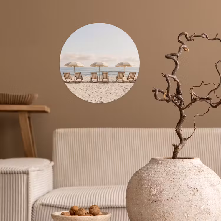 Strand - Stoelen - Parasol Wandcirkel behangsticker klein -sfeer1