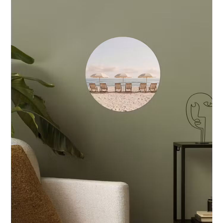 Strand - Stoelen - Parasol Wandcirkel behangsticker klein -sfeer2