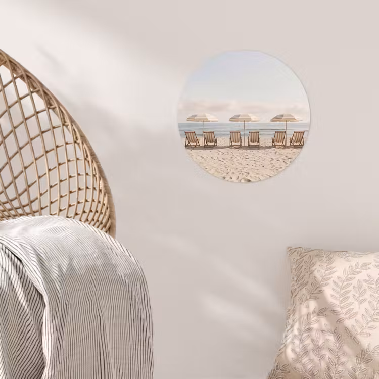 Strand - Stoelen - Parasol Wandcirkel behangsticker klein -sfeer4