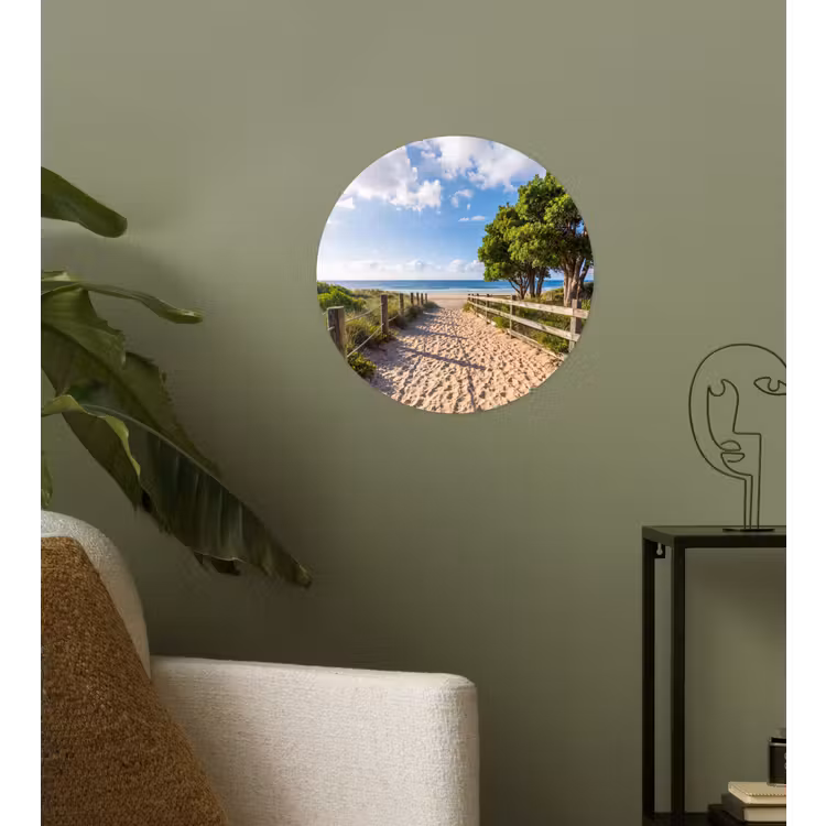 Strand - Zandpad - Oceaan - Natuur Wandcirkel behangsticker klein -sfeer2
