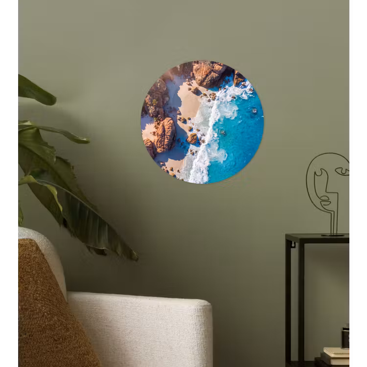 Strand - Zee - Rotsen - Natuur - Blauw Wandcirkel behangsticker klein -sfeer2