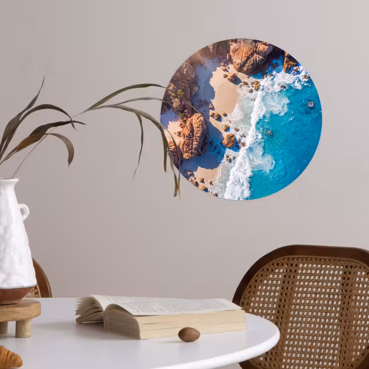 Strand - Zee - Rotsen - Natuur - Blauw Wandcirkel behangsticker klein -sfeer3