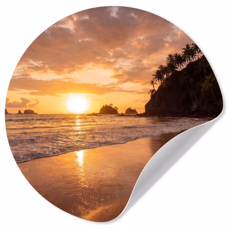Strand - Zonsondergang - Natuur - Tropisch - Oranje Wandcirkel behangsticker klein -3d