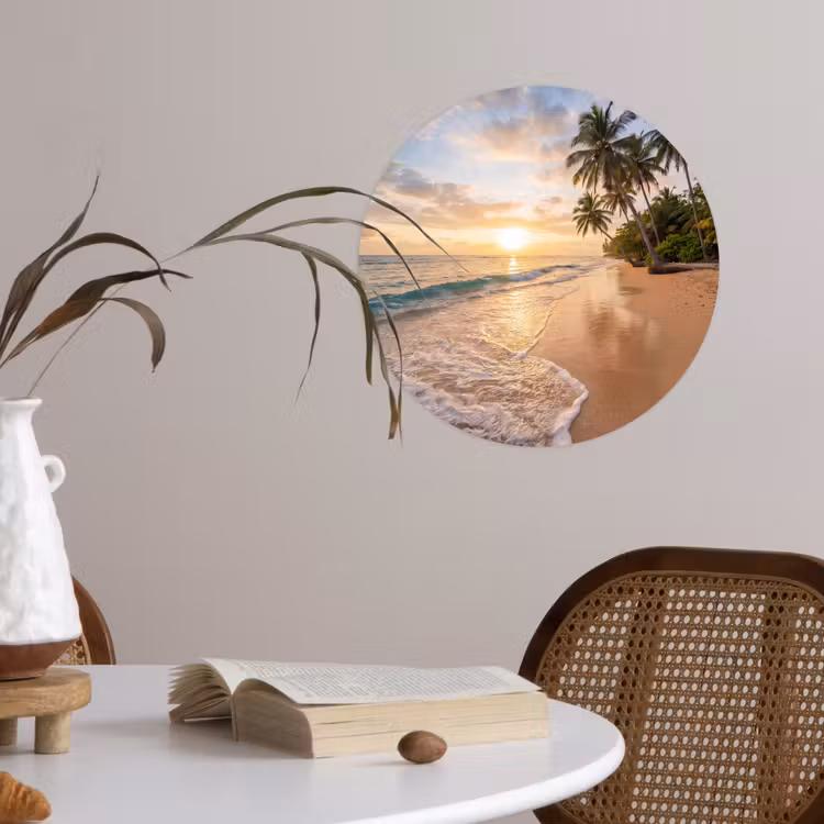 Strand - Zonsondergang - Tropisch - Natuur - Goud Wandcirkel behangsticker klein -sfeer3