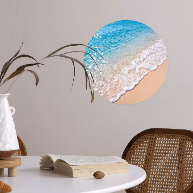Strand - Water - Natuur - Blauw - Beige Wandcirkel behangsticker klein -sfeer3