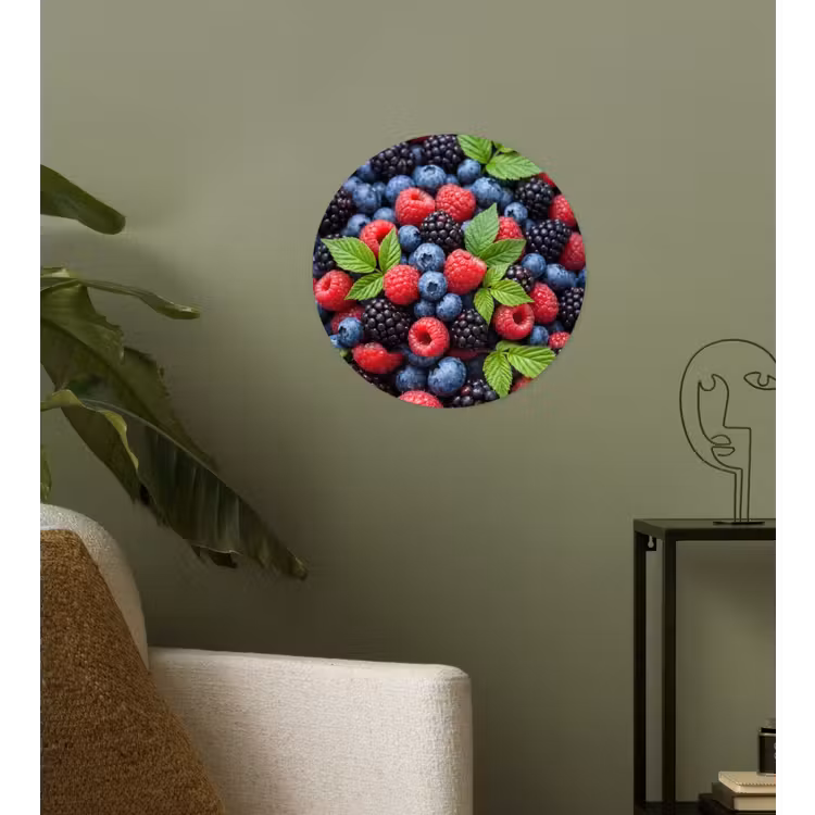 Bessen - Vers - Waterdruppels - Kleurrijk - Eten Wandcirkel behangsticker klein -sfeer2