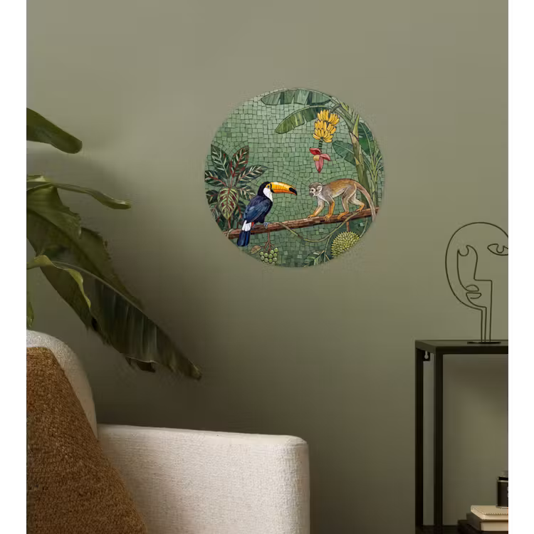 Vogel - Dier - Jungle - Mozaïek - Natuur Wandcirkel behangsticker klein -sfeer2