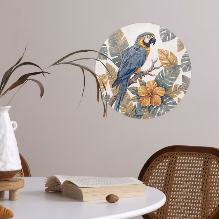 Vogel - Tak - Natuur - Mozaïek - Blauw Wandcirkel behangsticker klein -sfeer3