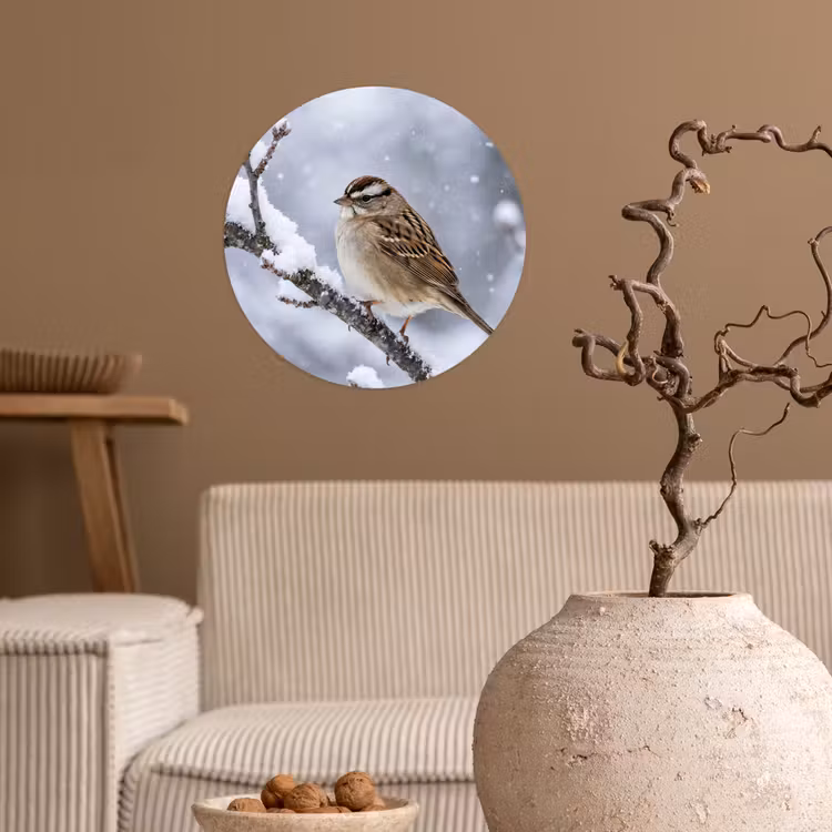 Vogel - Tak - Sneeuw - Winter Wandcirkel behangsticker klein -sfeer1