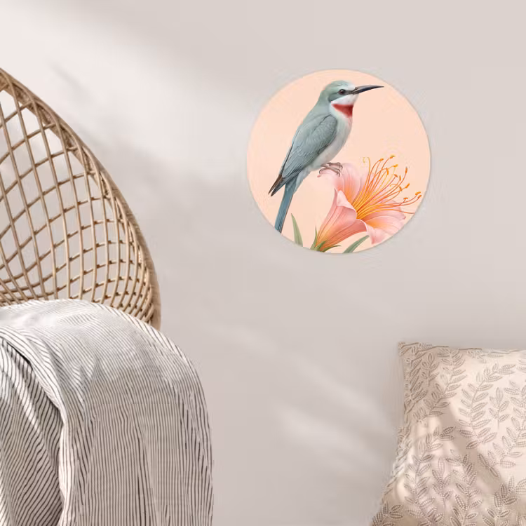 Vogel - Bloem - Natuur - Roze Wandcirkel behangsticker klein -sfeer4