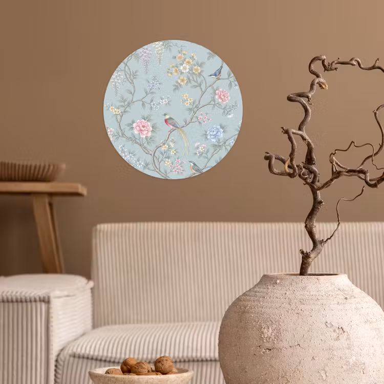 Vogel - Bloemen - Kleurrijk Wandcirkel behangsticker klein -sfeer1