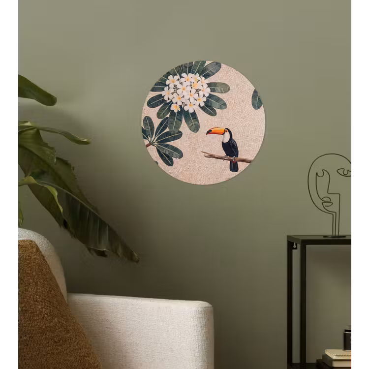 Vogel - Mozaïek - Tropisch - Natuur - Kleurrijk Wandcirkel behangsticker klein -sfeer2
