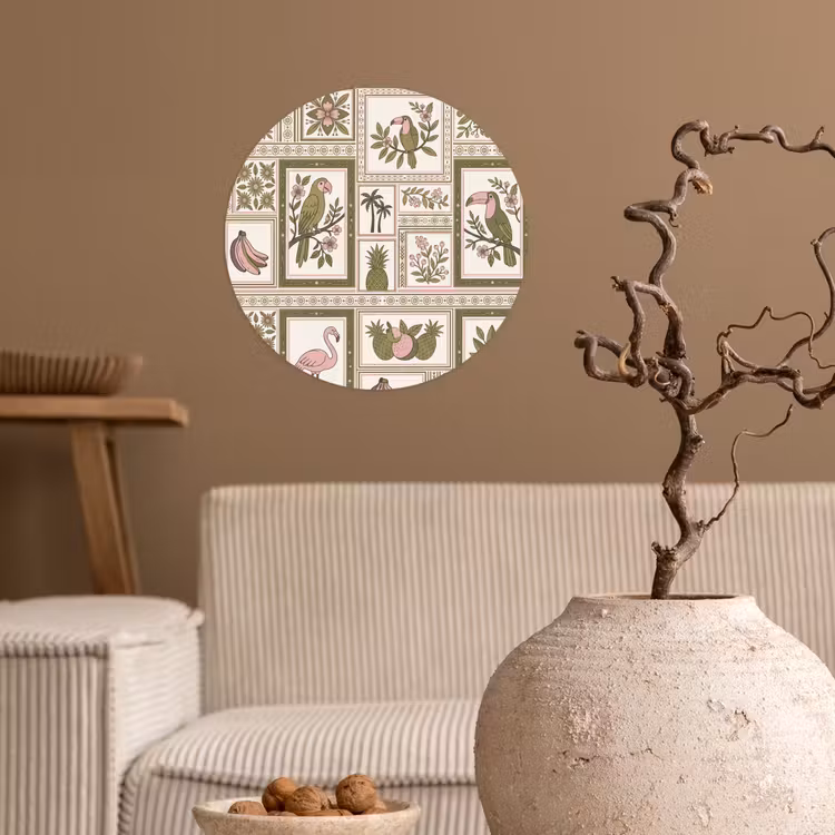 Vogel - Tropisch - Patroon - Decoratief - Groen Wandcirkel behangsticker klein -sfeer1