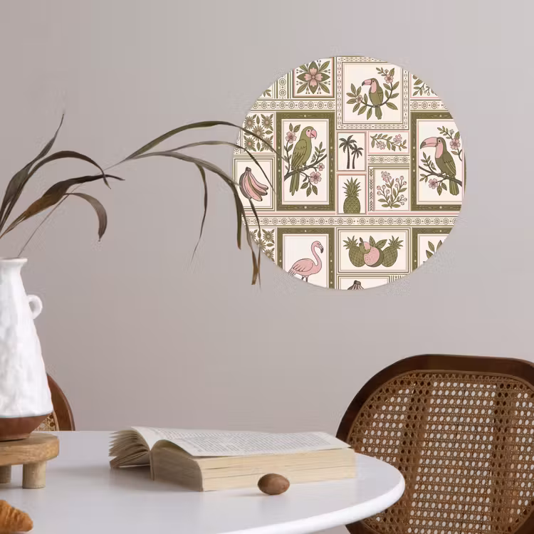 Vogel - Tropisch - Patroon - Decoratief - Groen Wandcirkel behangsticker klein -sfeer3