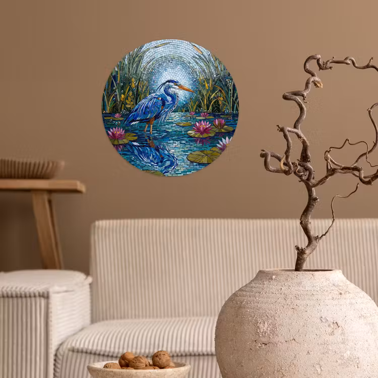Vogel - Water - Natuur - Abstract - Blauw Wandcirkel behangsticker klein -sfeer1