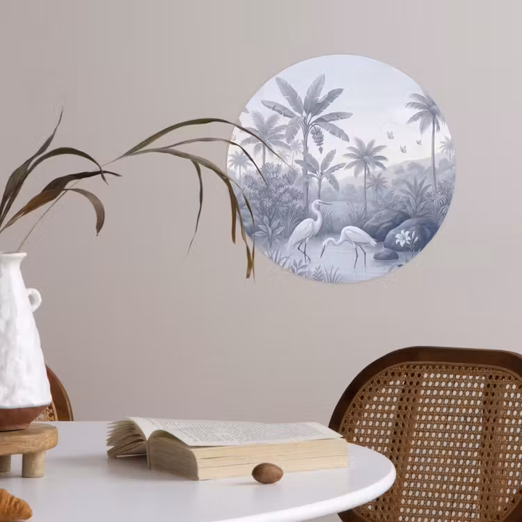Vogel - Water - Tropisch - Natuur - Blauw Wandcirkel behangsticker klein -sfeer3