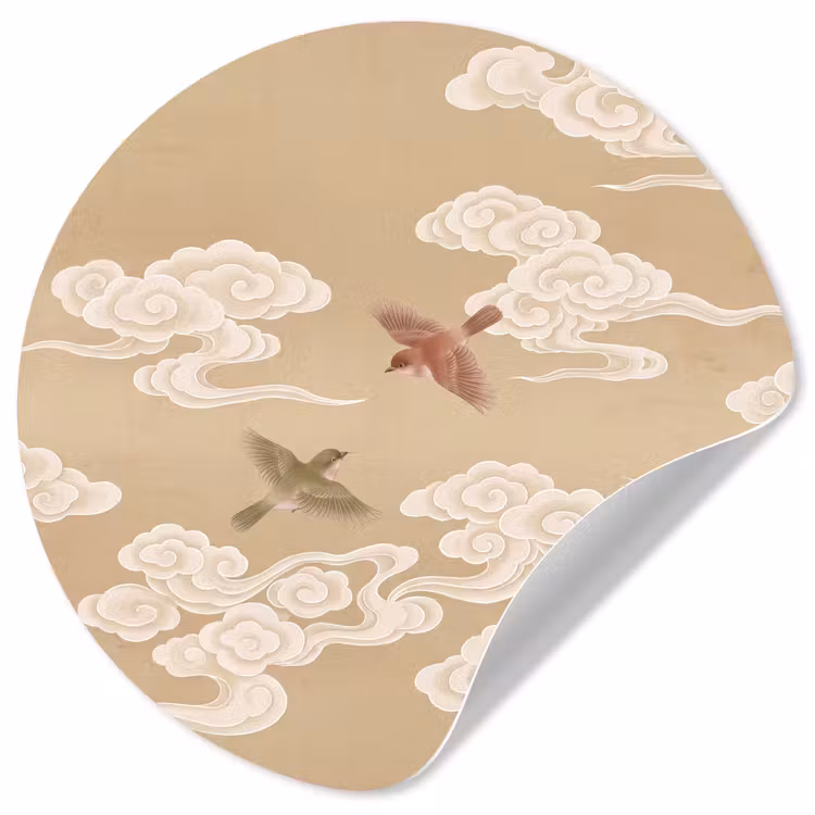 Vogels - Vliegen - Beige Wandcirkel behangsticker klein -3d