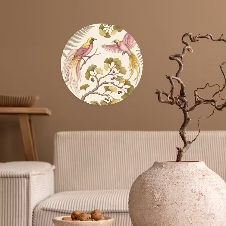 Vogels - Tropisch - Botanisch - Roze Wandcirkel behangsticker klein -sfeer1
