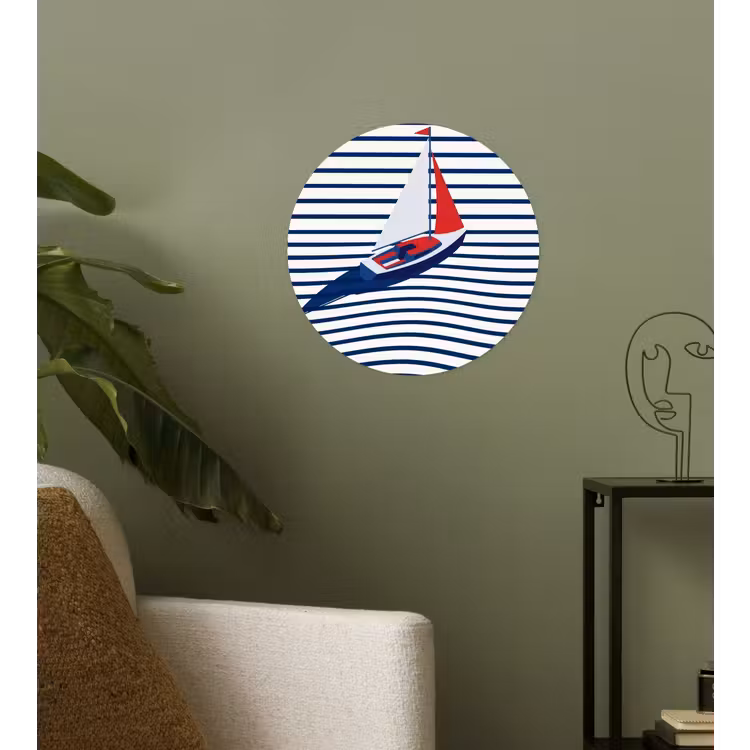 Boot - Water - Abstract - Blauw Wandcirkel behangsticker klein -sfeer2