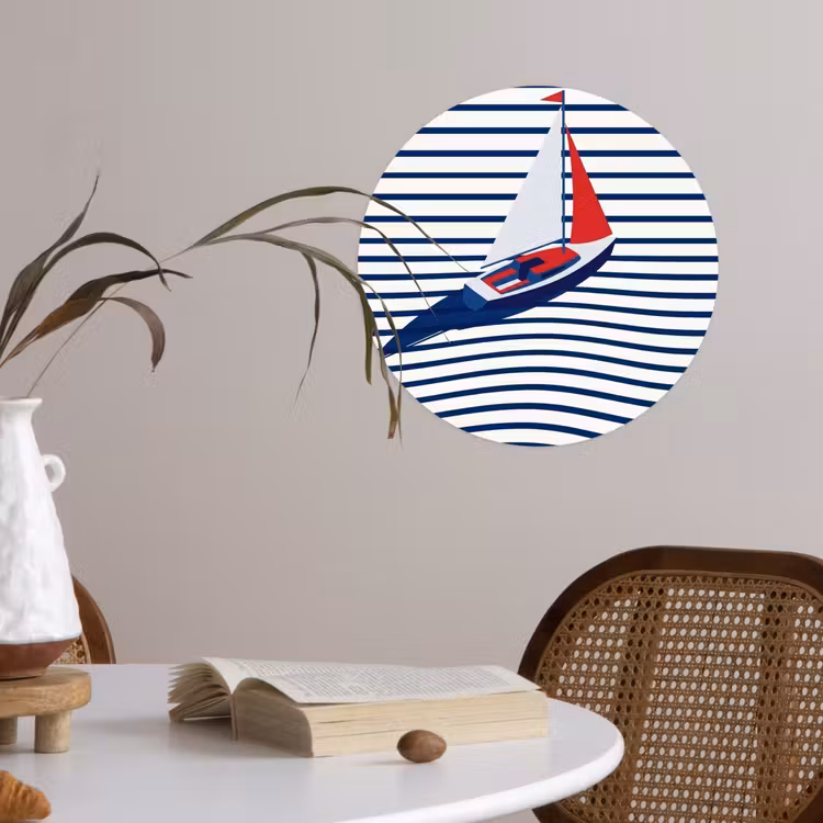 Boot - Water - Abstract - Blauw Wandcirkel behangsticker klein -sfeer3