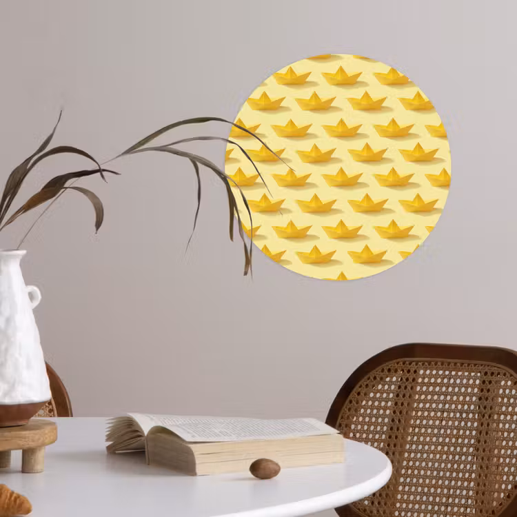 Bootjes - Origami - Creatief - Geel Wandcirkel behangsticker klein 186 -sfeer3