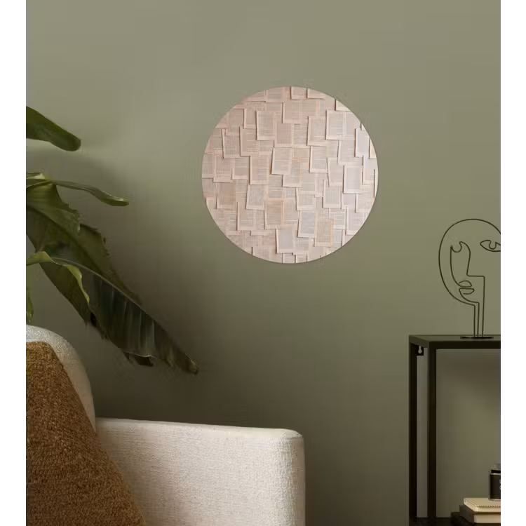 Boekpagina - Collage - Literatuur - Vintage - Beige Wandcirkel behangsticker klein -sfeer2